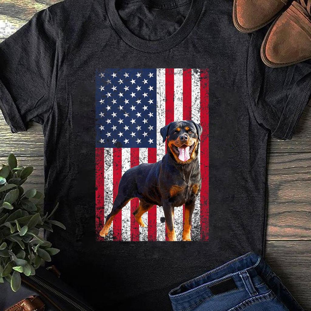 American Flag Rottweiler Dog Lover Funny 4th of July Dog T-Shirt - Gift for Dog Lovers - Funny Dog - Vintage Shirt