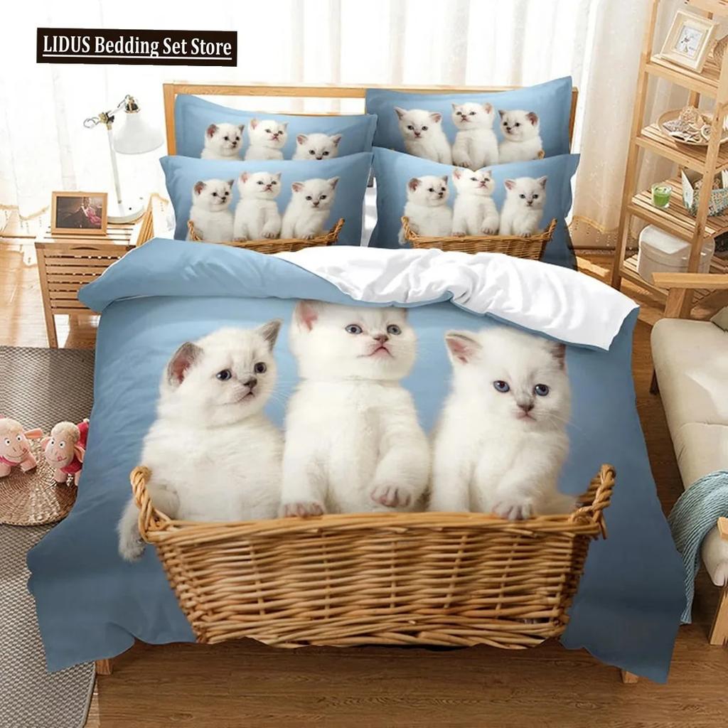 3D Кошка Милый котенок Узор Пододеяльник Кошка Детская Спальня Украшение Кошачий Комплект Постельного Белья Для Женщин Девочек Мальчиков Подарки На Молнии 3 шт