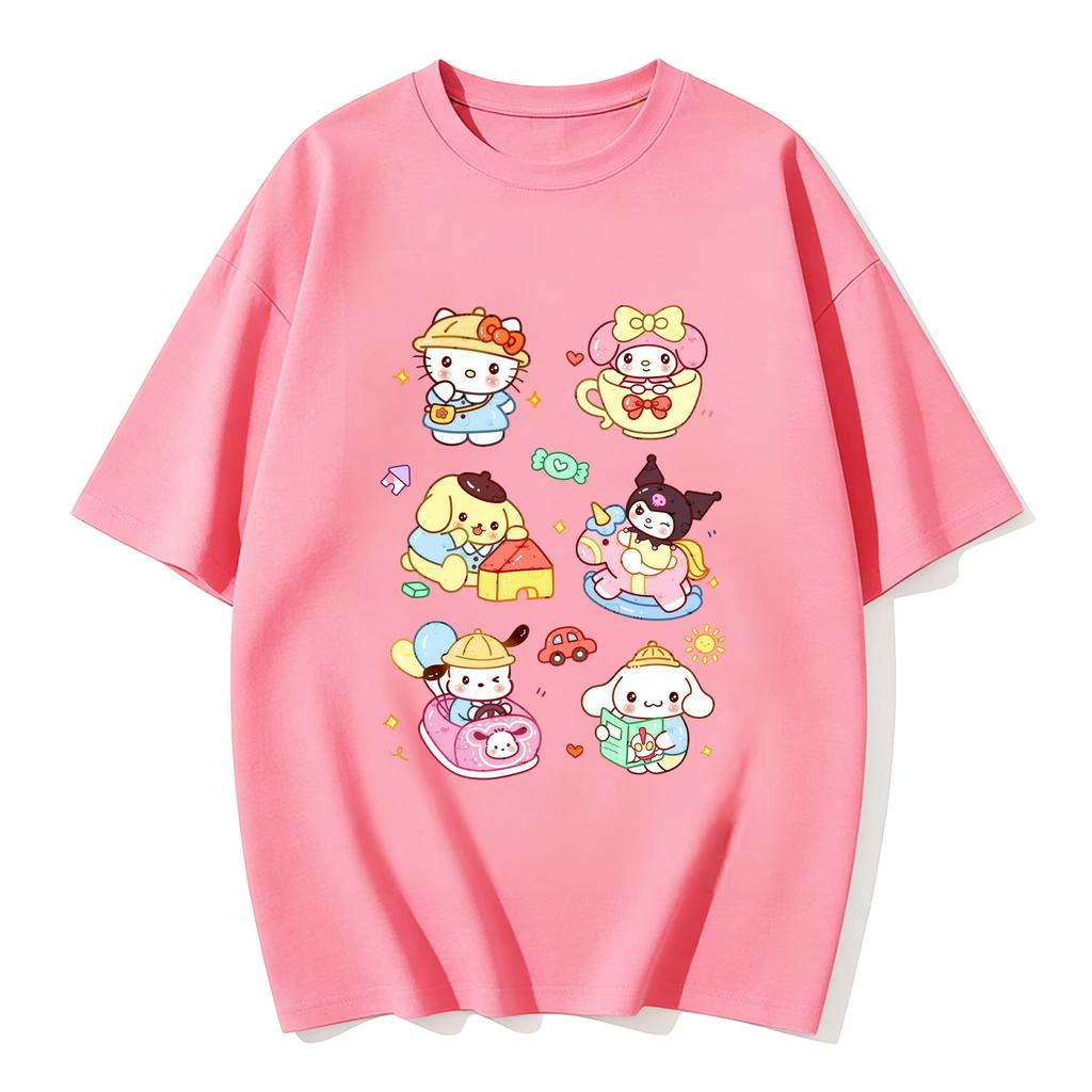 2026 new Summer Cute Sanrio TShirts Soft Cotton Short Sleeve Tees for Parents  Kids Breathable Casual Daily Outfit Tops