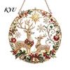 Round Acrylic Base Craft Christmas Faux Diamond Art Ornament Kit, Santa Angel Sun Catcher DIY Claus Crafting Project Board, 3D Bead Kit for