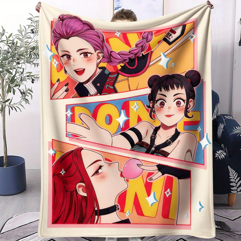 Плед K-Pop Охотники на демонов Горячий Руми Мира Зои С принтом Многофункциональный фланелевый плед Милый мультяшный подарок для фанатов K-Pop