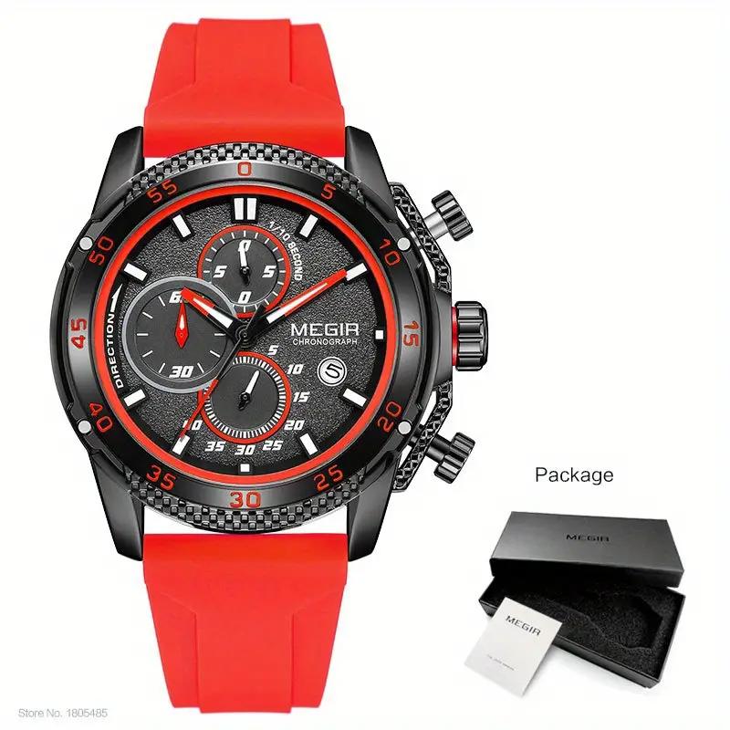 Megir Men's Watch With Silicone Strap Chronograph Quartz Wristwatches Glow Waterproof Wrist Watch, Ideal Choice for Gifts 2211