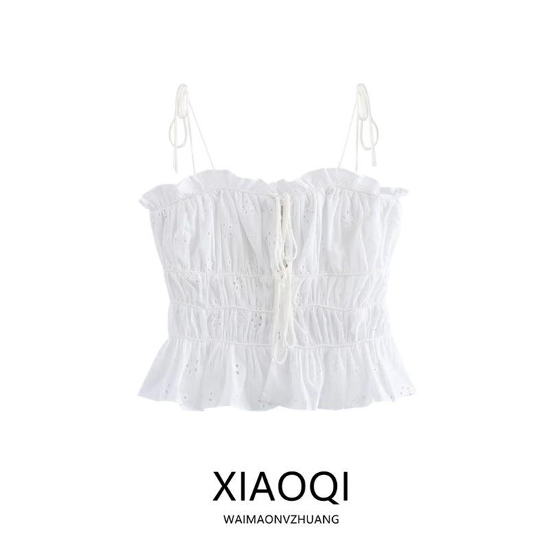 Fashion Style Summer New Women's Sling Easiest for Match Bowknot Decoration Cut Out Embroider Tops 3456361 250