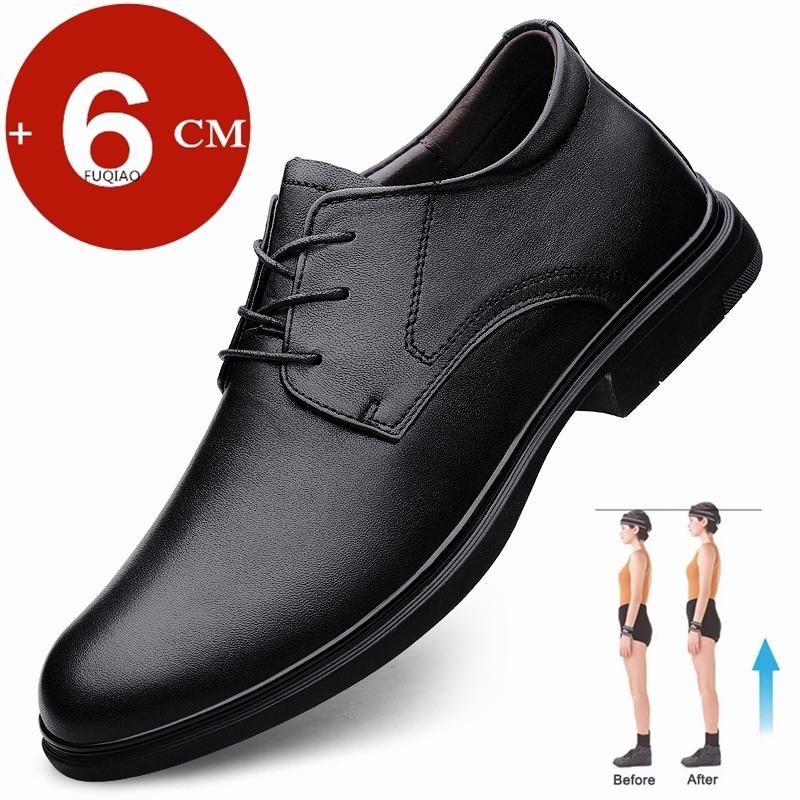 Genuine Leather Men 6cm Heel Dress Shoes Lift Formal Business Casual Leathe Shoes Comfortable Height Increase Office Oxford Shoe