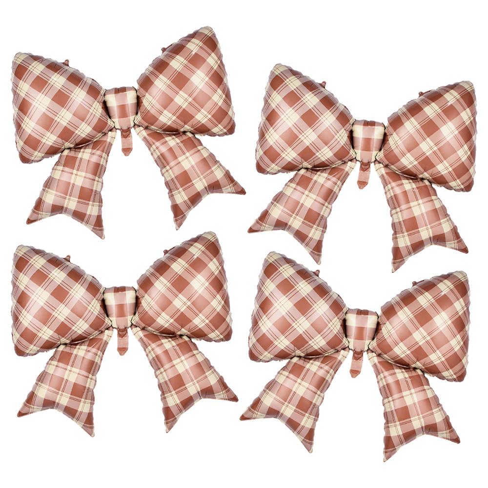 4-Pack of 38inch Plaid Bowknot Foil Balloons, Suitable for Birthday Parties, Weddings, Bridal Showers, Engagements, Bachelor Parties, Tea P