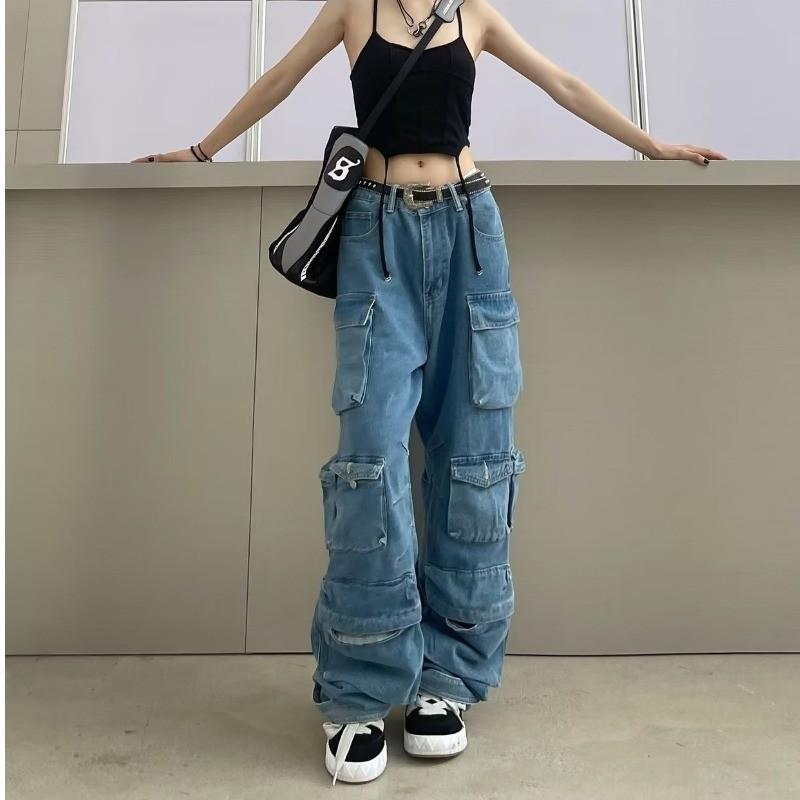 Cargo Jeans Women Blue Black Denim Parachute Pants Woman Fashion High Waist Baggy Pants Streetwear Trousers