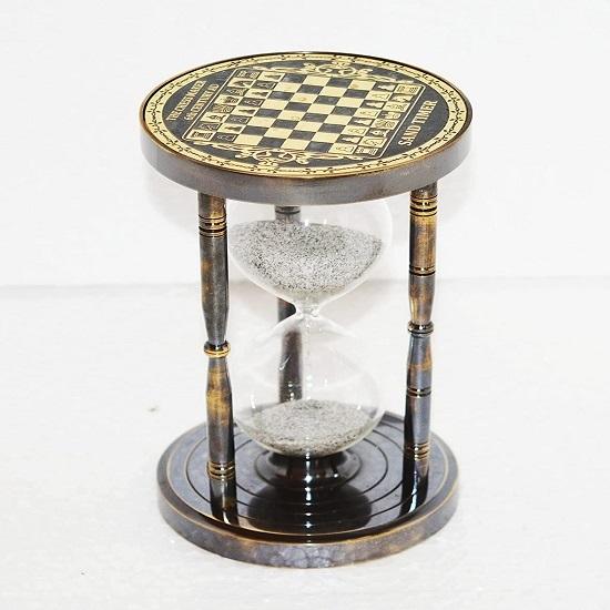 Antique Vintage Maritime Brass, Glass Chess Printed Sand Timer Hourglass