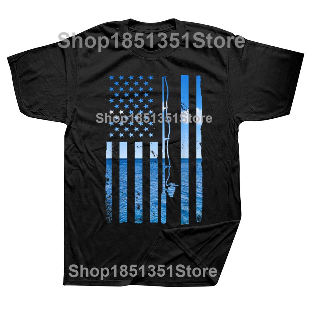 Funny American Flag Fish Fisher Fisherman Graphic Tshirt Fashion Casual Oversized Fishing Lover Tshirts Mens Cotton T Shirt