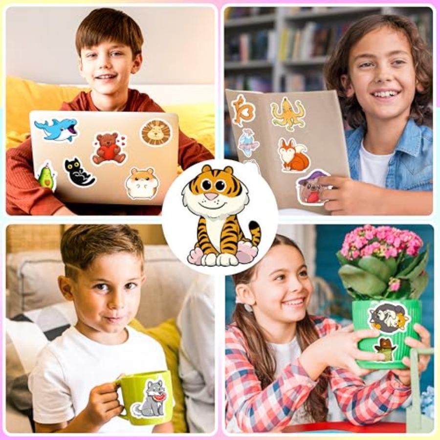 Water Bottle Stickers for : Waterproof Animal Design Assorted Colors No Duplicates Ideal for Classroom Rewards Party Favors Lap