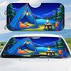 1pc Camping Lake Bonfire Car Sunshade For Front Windshield - Universal Fit With Polyester Fiber, Nighttime Scenery Design, Red &