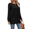 Elastic Winter Pocket Autumn Ribknit Top Solid Loose Casual Bubble Sleeve Tshirt For Women