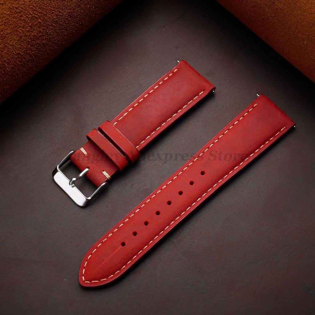 Leather Watch Strap 14mm 16mm 18mm 20mm 22mm 24mm for Samsung Galaxy Watch7/6/5/4 Vintage Brown Quick Release Universal Bracelet