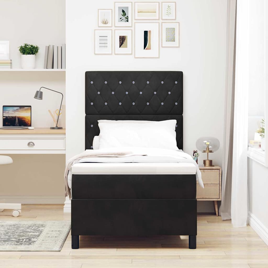 Box Spring Bed with Mattress Black 90 x 190 cm Velvet