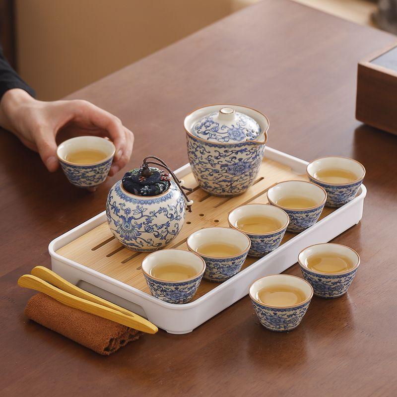 Ru kiln travel tea set, hand-held pot cover bowl, household outdoor portable tea special express cup gift