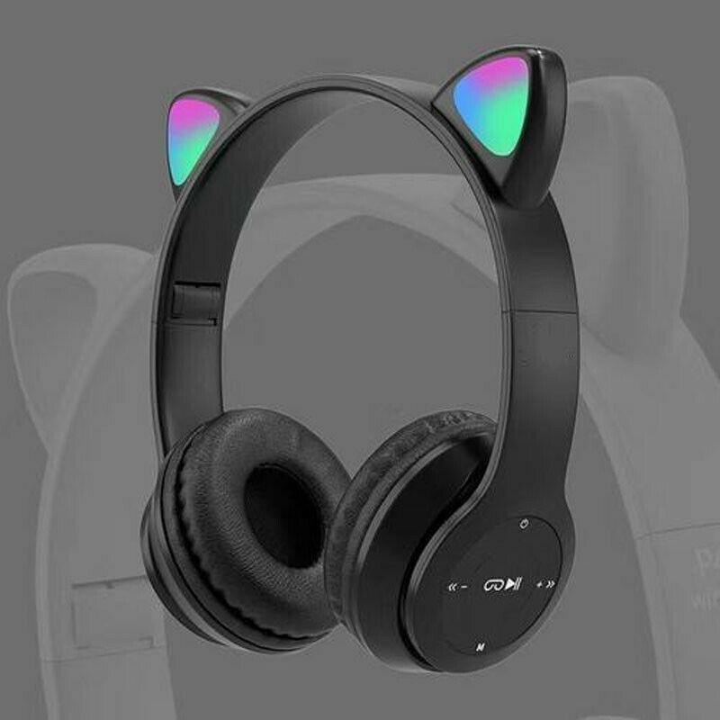 Беспроводные Bluetooth 9D HIFI милые светодиодные наушники с кошачьими ушками и шумоподавлением, складная стереогарнитура, игровая гарнитура