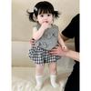 Легкий летний костюм для девочки-малышки из двух предметов 2026 Новый Летний Безрукавка Цветочный Бутон Брюки Летняя одежда для новорожденных