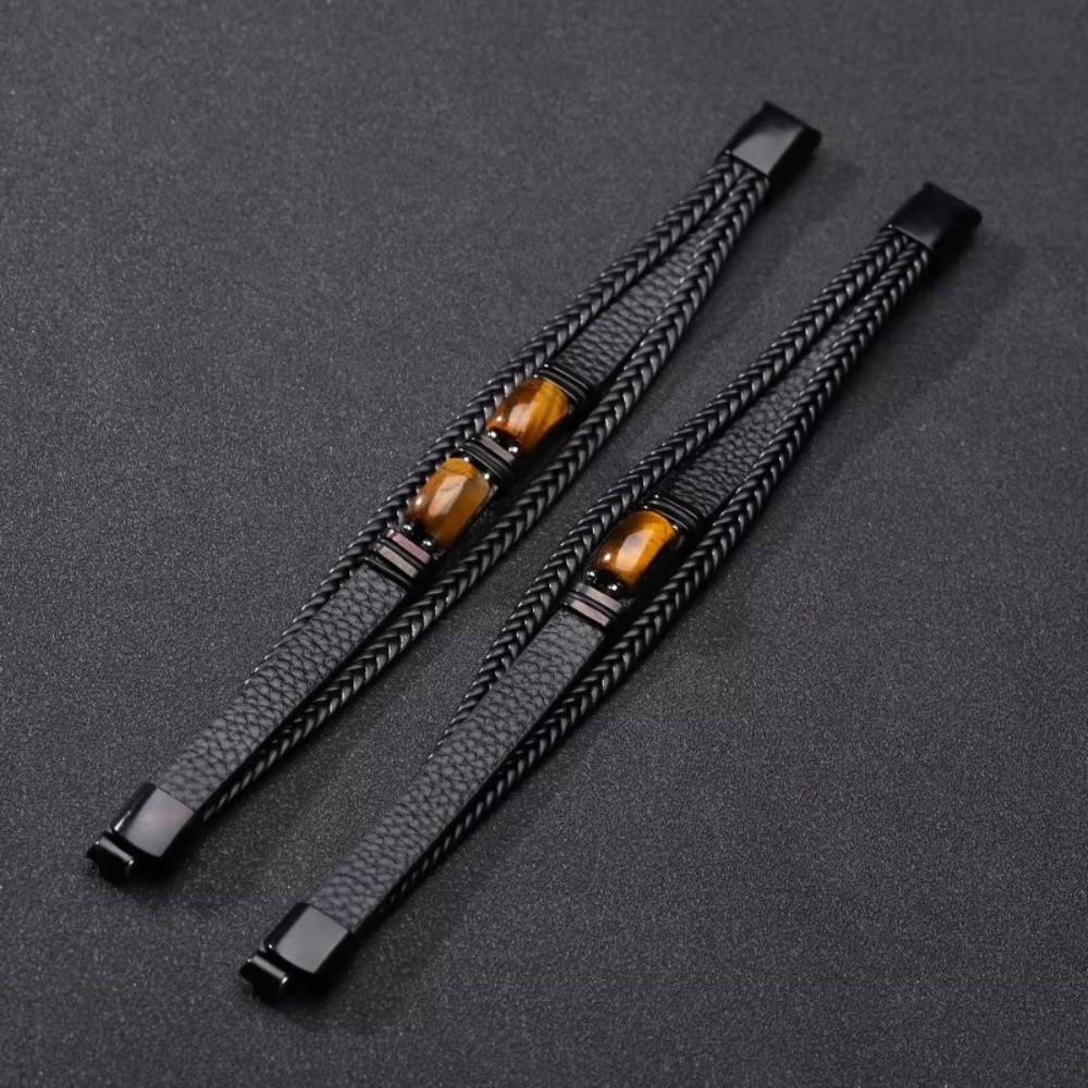 Multi-Layer Leather Bracelet Braided Beaded Bracelet Men's Bracelet Tiger Eye Stone Bracelet Men