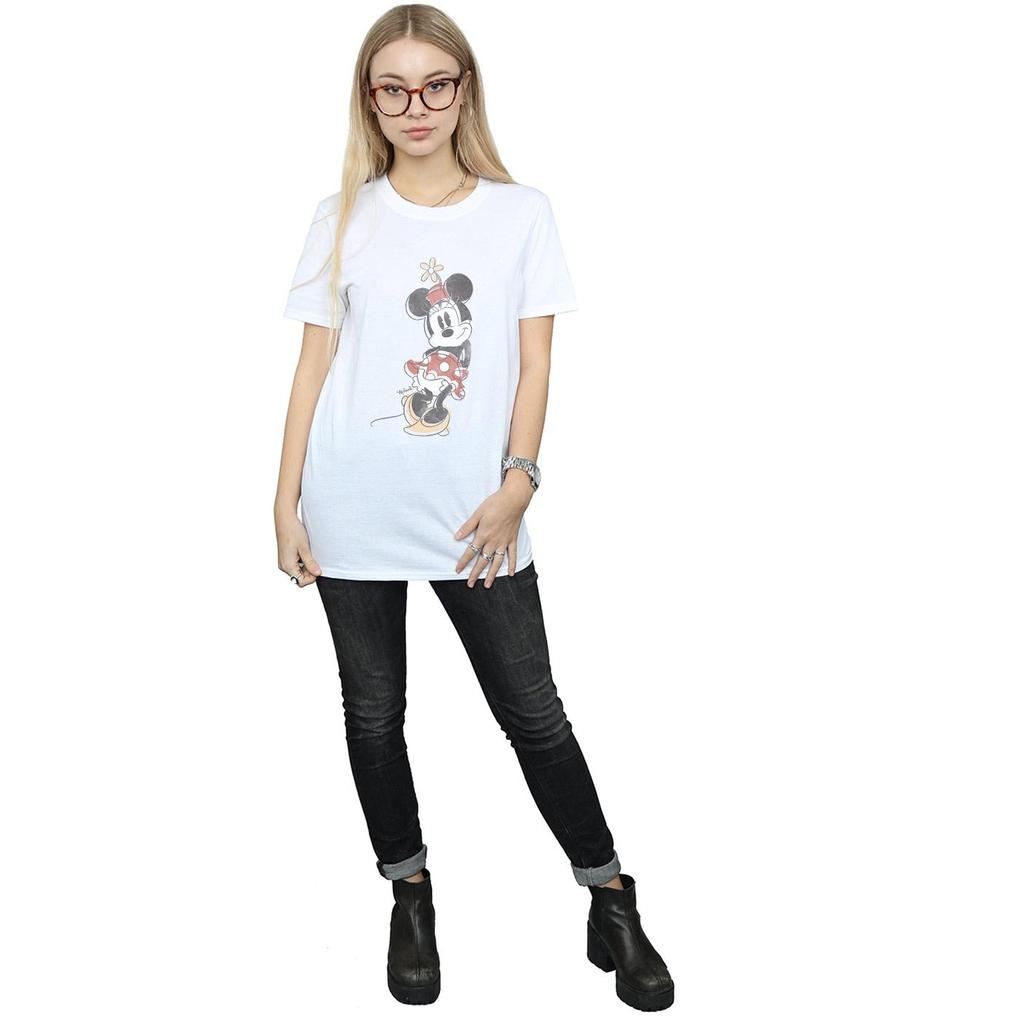 Disney Womens/Ladies Minnie Mouse Offset Cotton Boyfriend T-Shirt