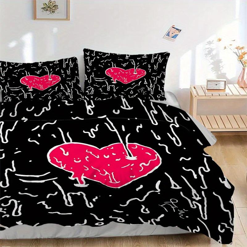 3pcs Heart Print Bedding Set, Ideal for Home Use, Suitable for Bedroom Decor (1*Duvet Cover + 1/2*Pillowcases, No Core) yy250821195