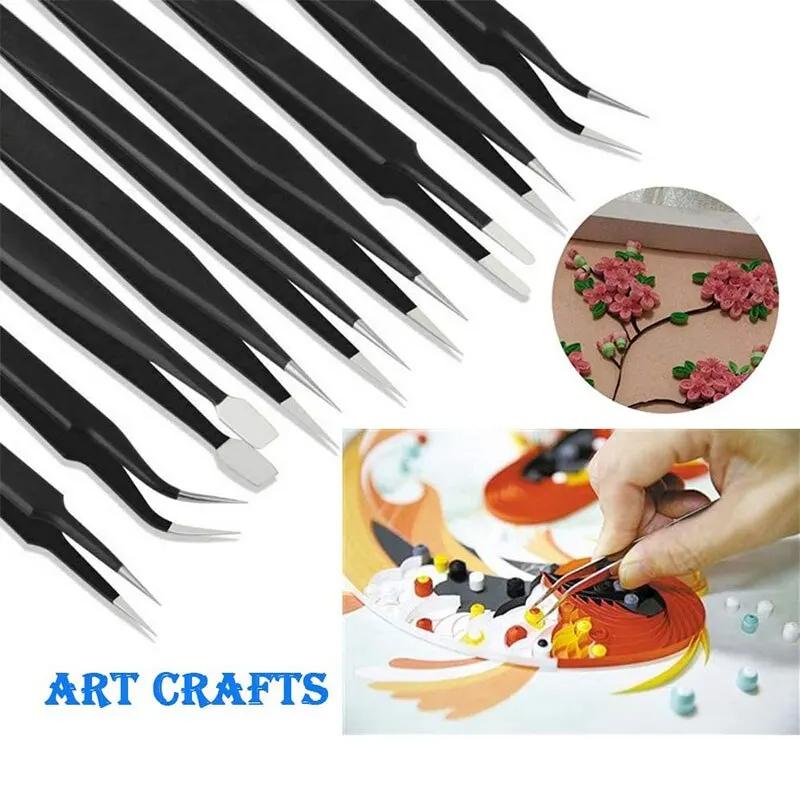 Набор из 10 прецизионных антистатических электростатических пинцетов из нержавеющей стали, инструменты для обслуживания, профессиональные электронные пинцеты