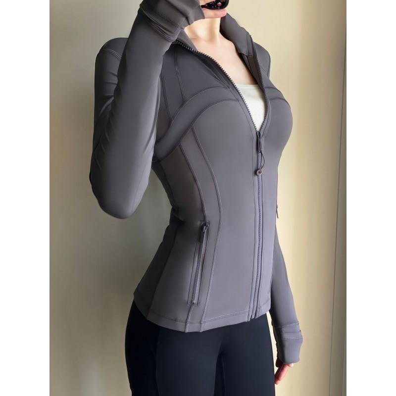 Womens Slim Fit Yoga Jacket With Gold Zipper Stand Collar Long Sleeve Athletic Top Nylon Breathable Workout Outerwear