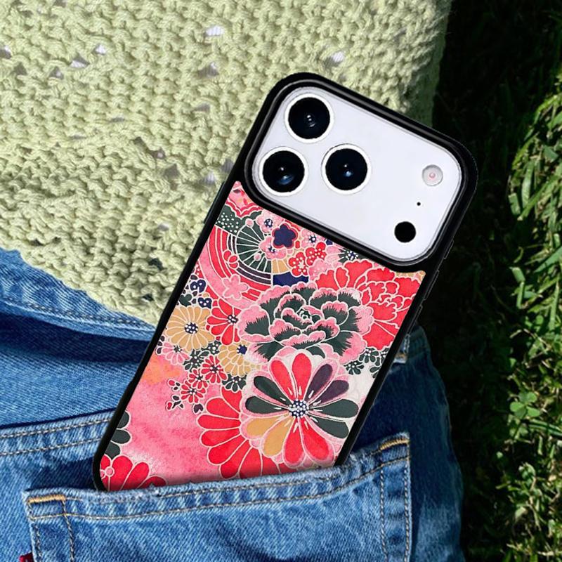 Japanese Style Floral Texture Phone Case For iPhone 17 AIR 16 Pro Max 15 14 Pro 11 12 13 Shockproof Silicone Cover
