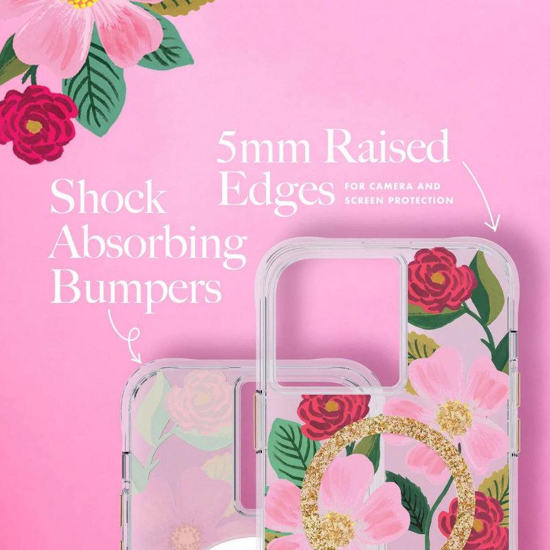 Rifle Paper Clear Magsafe - Etui Iphone 14 / Iphone 13 Zdobione Złotem (Rose Garden)