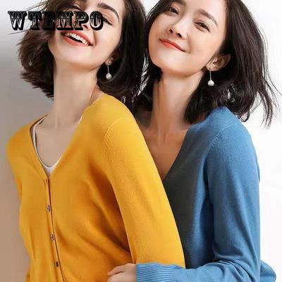 Твердый женский кардиган с v-образным вырезом, вязаный свитер, однобортный, свободный, сексуальный, кардиган, топ, осенняя новая мода, короткий укороченный топ