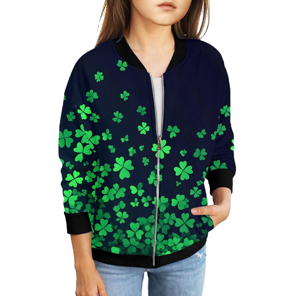Девочки куртки на молнии детские осенние толстовки с длинным рукавом верхняя одежда с карманами St. День Святого Патрика 5-15 лет