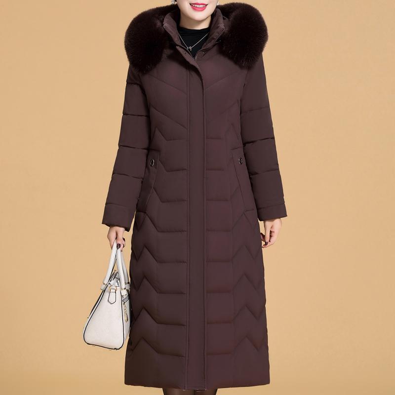 Plus Size XL-6XL Middle Age Woman Long Coat Winter Thick Warm Overcoats Hooded Elegant Faux Fur Collar Loose Lady Jackets