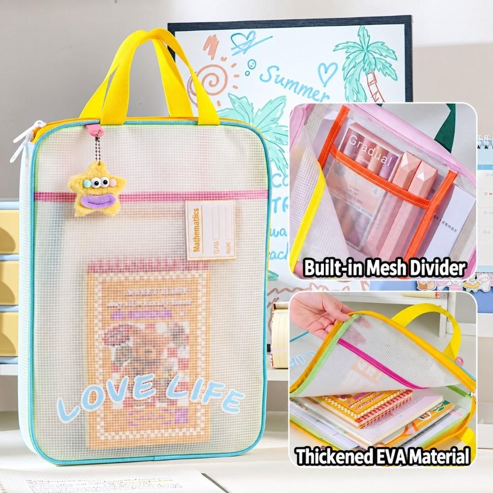 Waterproof Mesh Zipper Pouch Bag EVA Transparent File Bag Tutoring Bag School Office Supplies