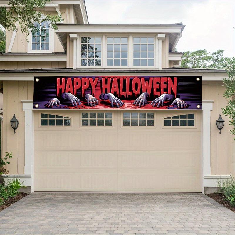 Haunted House Spooky Halloween Banner 17x78in, Polyester Outdoor Party Decor Garden Fence