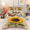 Sunflowers and Butterflies Pattern Bedding Set (1 duvet cover, 2 pillowcases, duvet not included)