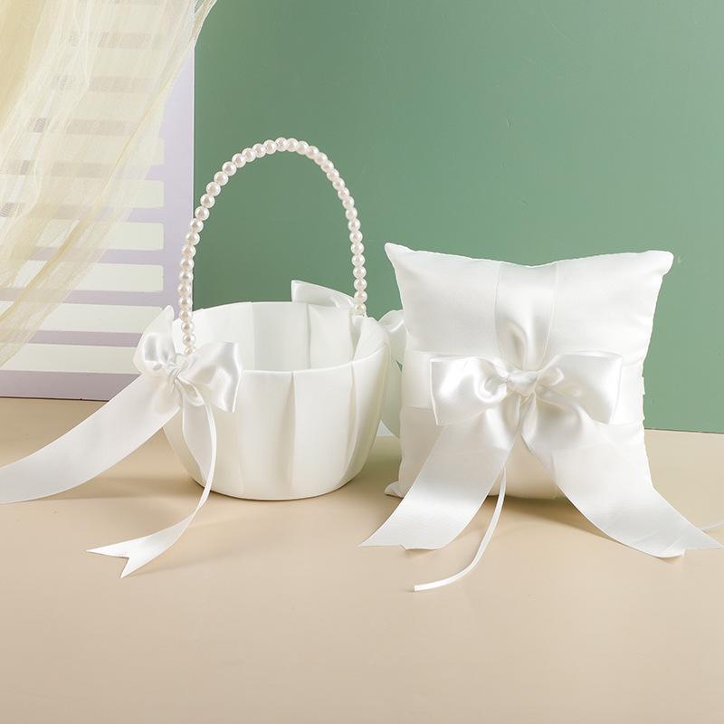 Wedding Car Flower Basket for Newlyweds - Handheld Bow & Small Flowers for Flower Girls