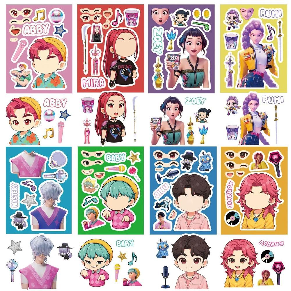 s New 8/16/24Pcs Cute KPop Demon Hunters Puzzle Stickers Make a Face Cartoon For DIY Phone Laptop Luggage Graffiti Decals