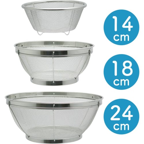 Wahei Freiz Kachikore 3-Piece Stainless Steel Strainer Set (14, 18, and 24cm) KR-8273