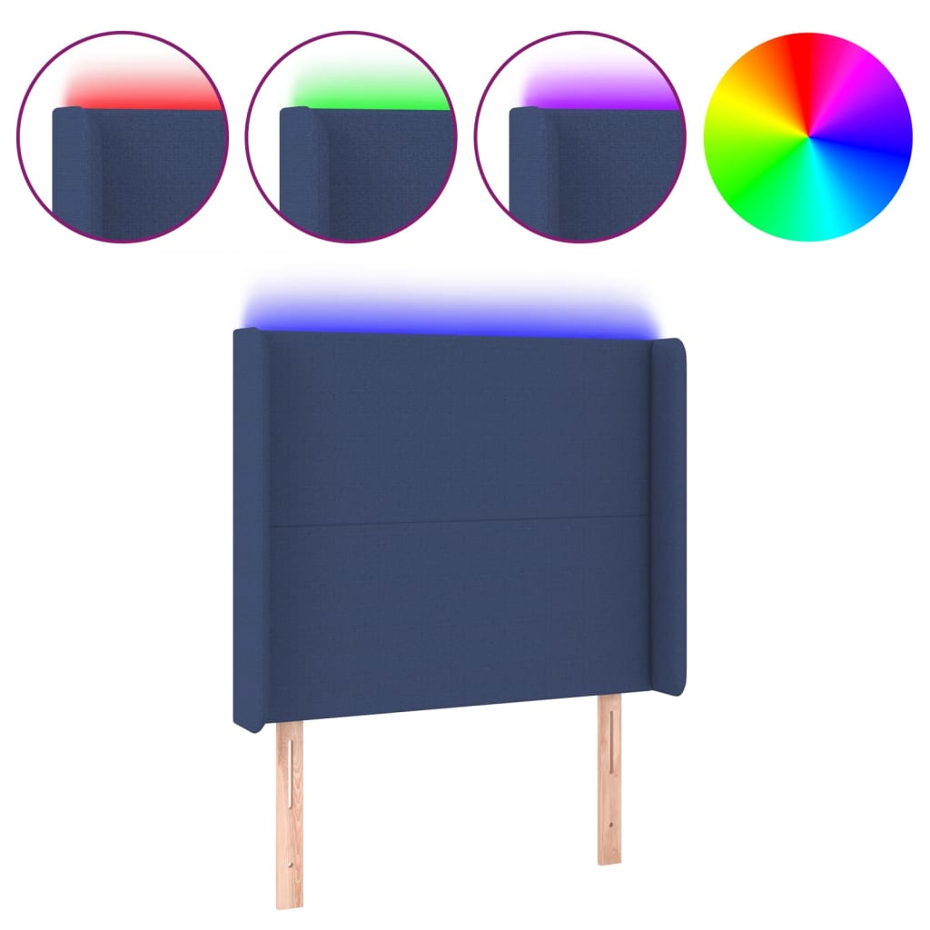 LED Headboard in Blue 93 x 16 x 118 128 cm Fabric