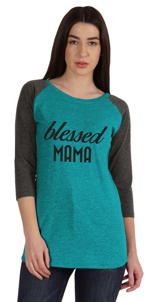 Inkmeso Футболка Blessed Mama, топы для мам, реглан, рукав четверть, графическая рубашка