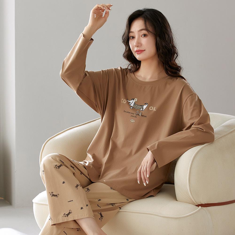 Women's Cotton Cartoon Print Pajama Set - Long Sleeve and Pants, Lycra Cotton, Casual & Elastic, Autumn Homewear