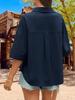 Women's Button Down Collared Blouse V Neck Cotton Short Sleeve Loose Top