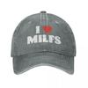 Модная бейсболка I Love Milfs в стиле унисекс, джинсовая шляпа Snapback с эффектом потертости для активного отдыха, неструктурированные мягкие кепки, шляпа