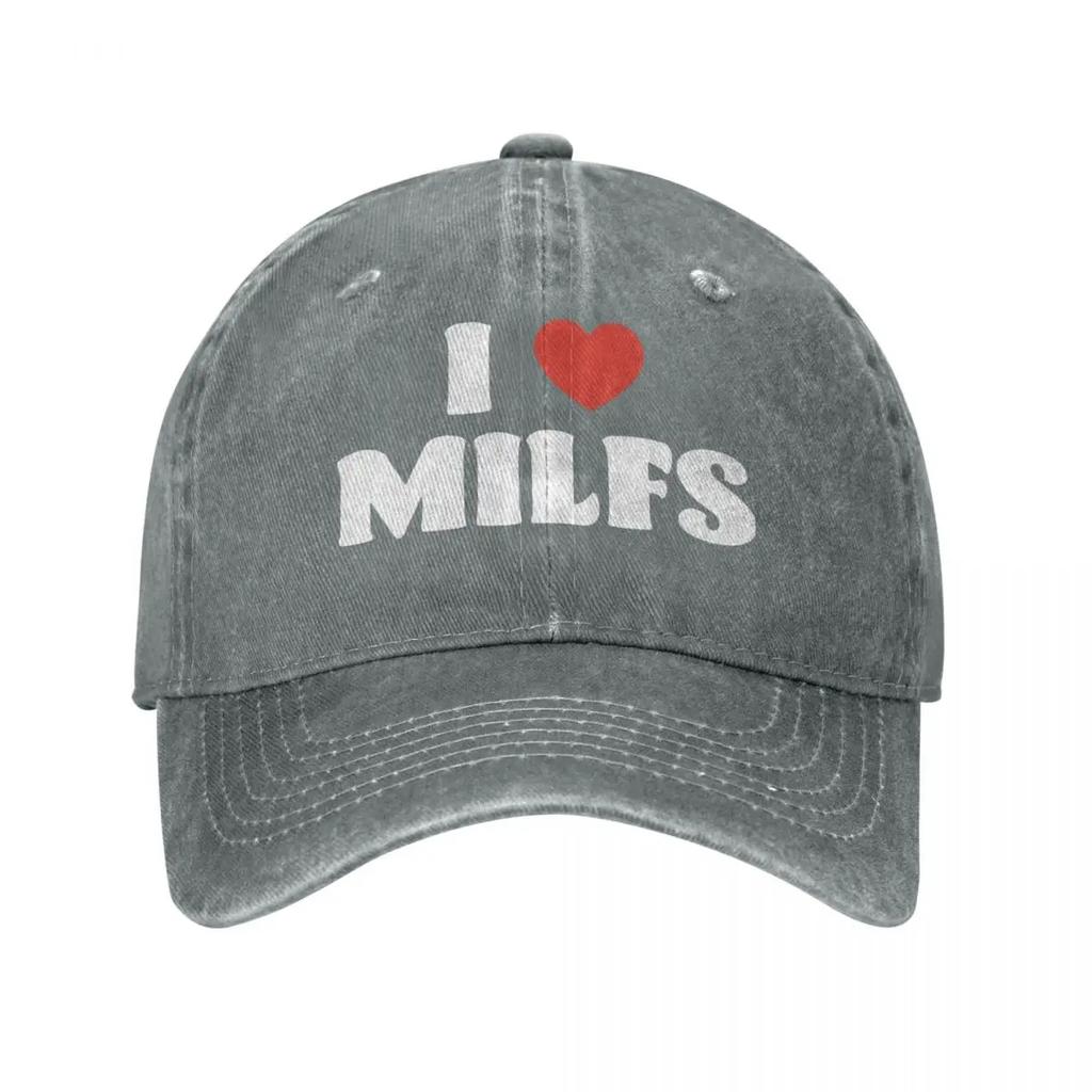 Модная бейсболка I Love Milfs в стиле унисекс, джинсовая шляпа Snapback с эффектом потертости для активного отдыха, неструктурированные мягкие кепки, шляпа