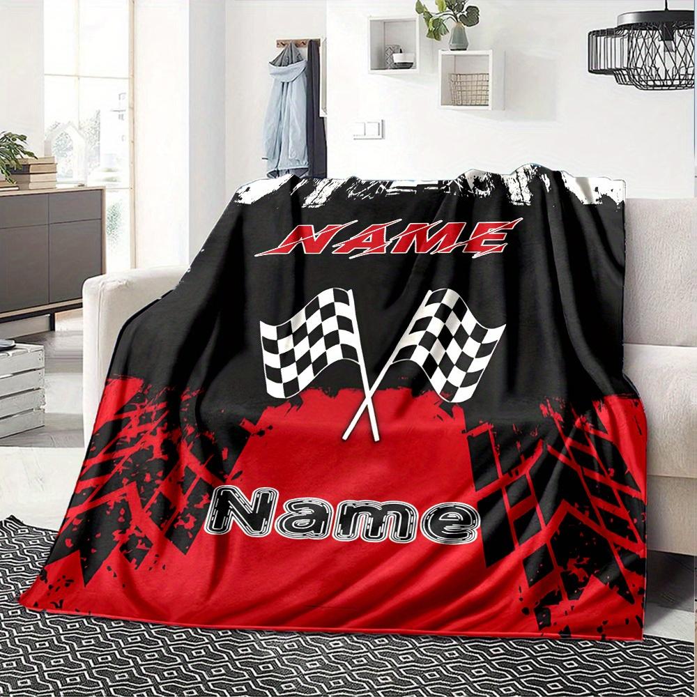 Racing Checkered Flag Home Customize Your Name Blankets Comfortable Soft Lightweight Multiseasonal Blanket For Picnics Sofas Offices Beds Living Rooms