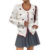2026 Autumn/Winter Elegant European and American Cross Love Jacquard Color Block Cardigan Sweater for Women