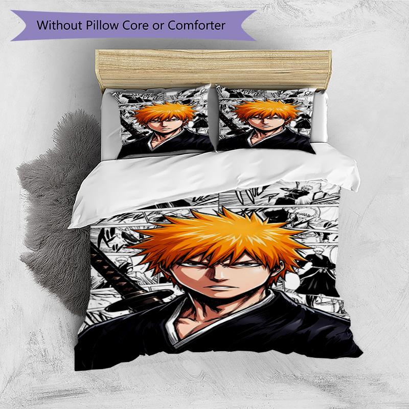 3pcs Duvet Cover Set (1*Duvet Cover + 2*Pillowcase, Without Core), BLEACH Print Bedding Set, Bedroom Decor, All‑Season, Birthday Gift