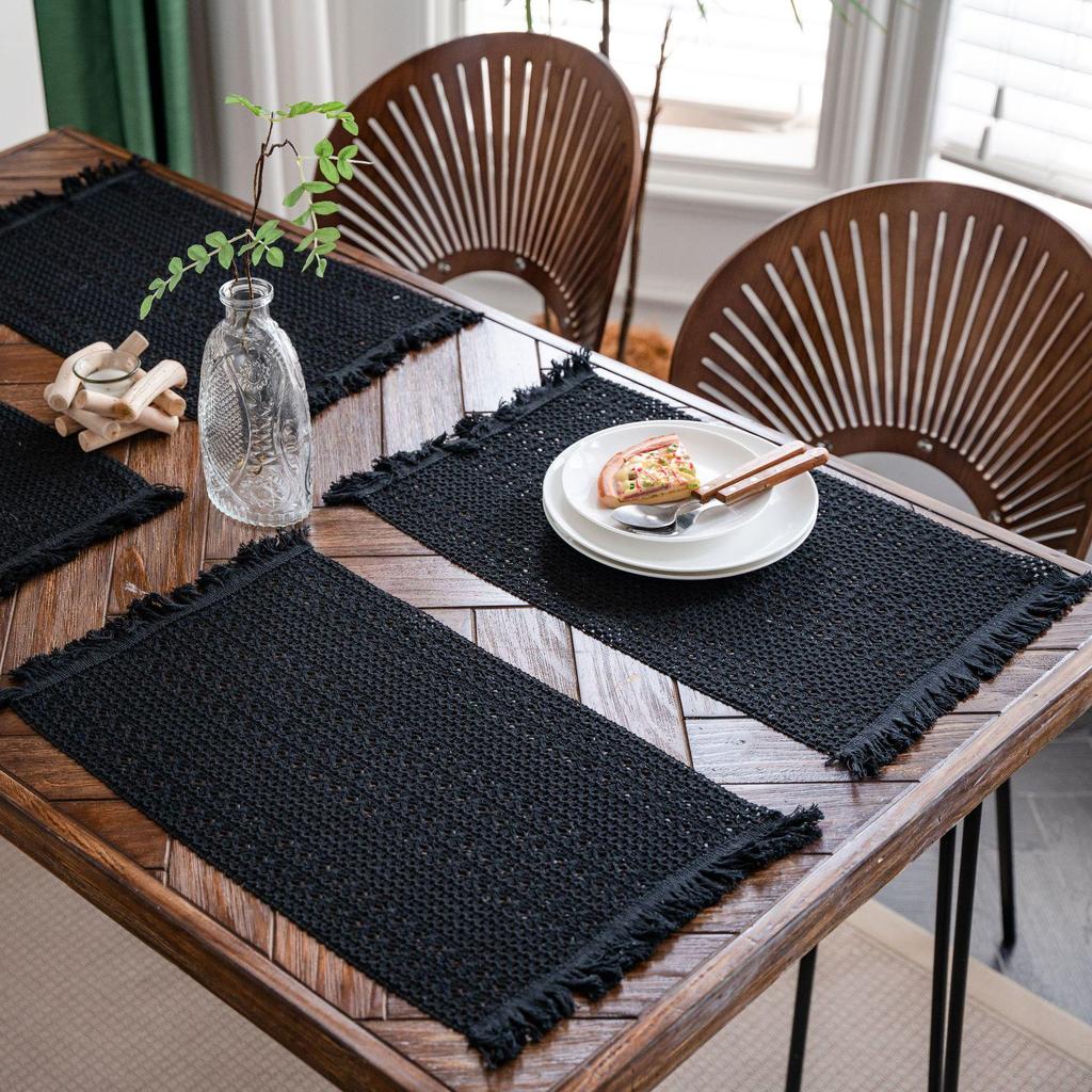 Салфетки для столовых приборов Yiman Qiyun из хлопковой нити с кисточками и полосками на Рождество