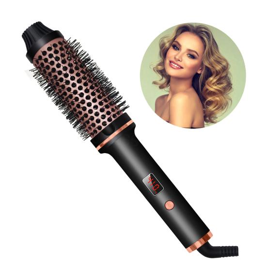 3-In-1 38MM Hair Curling Iron Brush Fast Heating Thermal Brush Fast Heating Negative Ion Heated Round Brush Electric Hair Curling Wand Tools