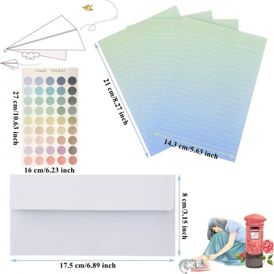 48 Pcs Colorful Stationery Paper and Envelopes Set, 32 Lined Letter Writing Paper, 16 Envelopes & Sticker, Gradient Colors Letter Stationery Set for