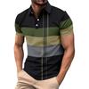 Striped Color Blocking Print - Men's Casual Short Sleeved T-shirt