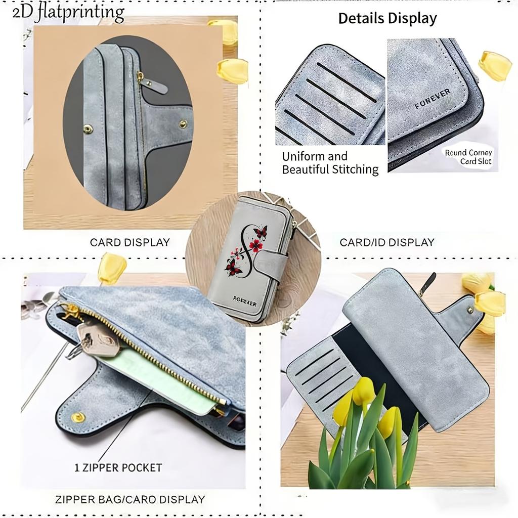 Women's long butterfly pattern wallet multifunctional portable snap button coin purse perfect birthday gift suitable for daily commuting fun stylish